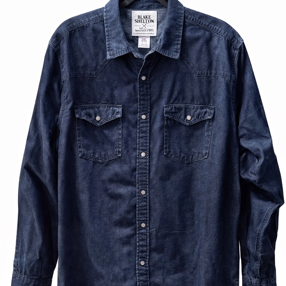 Lands' End Indigo Denim Snap-Front Shirt For Tall Men